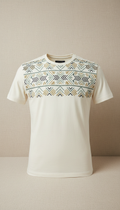 Ivory Mist Slim-Fit T-Shirt with Geometric Detail