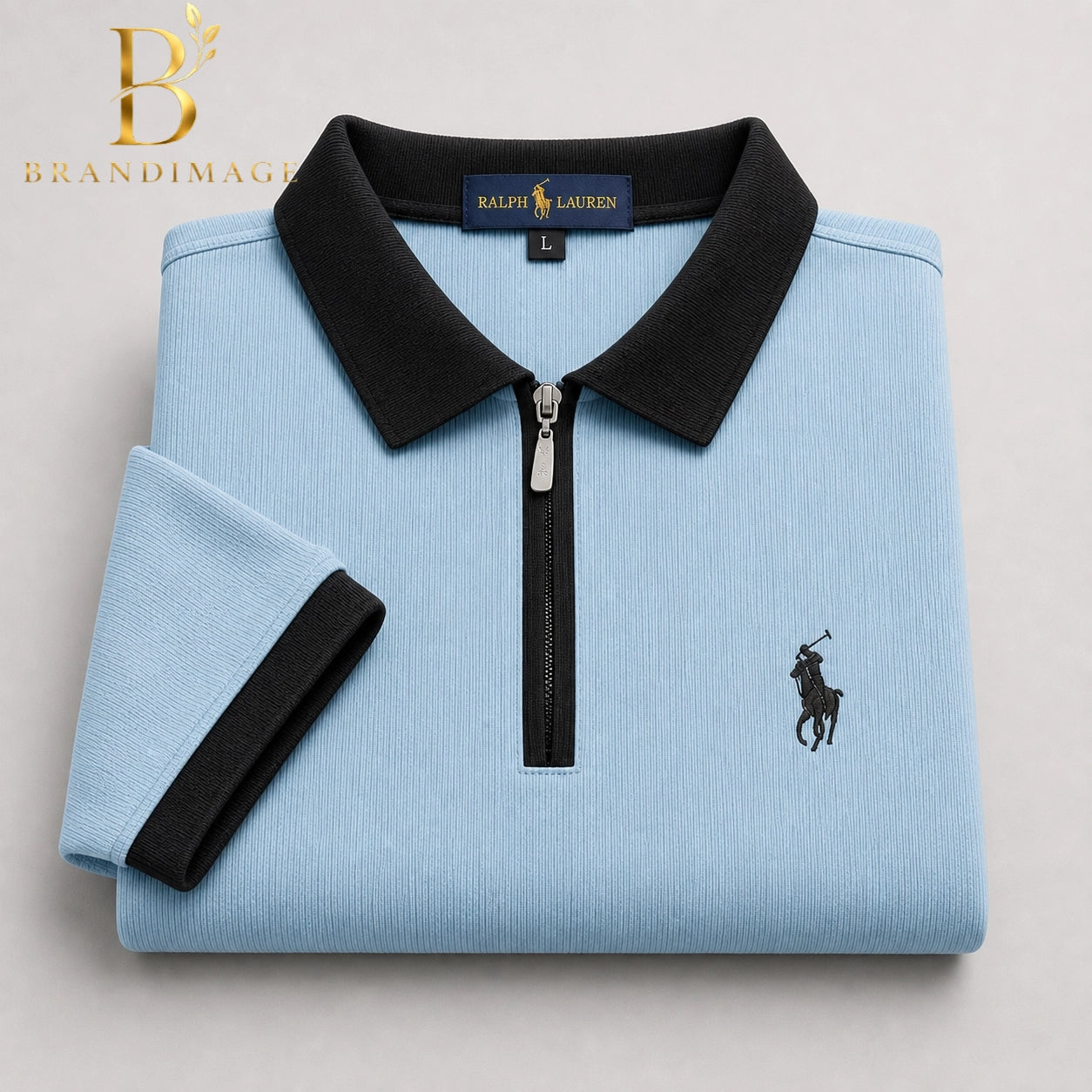 Men's Premium Sky Blue Zipper Polo Shirt